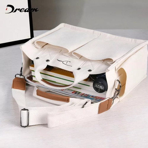 Bolsa Mujer Moda Tote Lona Hombro Bolsillos Gran Capacidad Color Blanco