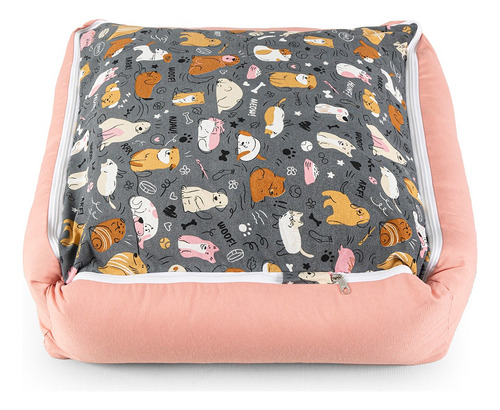 Caminha De Cachorro Impermeável Cama Pet Com Zíper 63x63 Cor Rosa Desenho Estampado