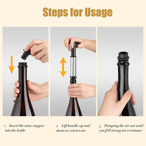 Protector De Vino Con 4 Tapones Al Vacío Reutilizables