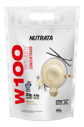 Suplemento em pó Nutrata  W100 WHEY Whey Protein W100 900g - Sabores - Nutrata whey protein Whey Protein W100 900g - Sabores - Nutrata sabor  creme de baunilha em recarga de 900g