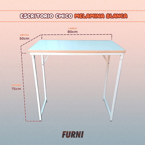 Mesa Escritorio Plegable 80cm Furnidesk Melamina Blanca Y Patas Blancas