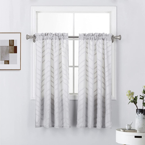 Grey Jacquard  Tufts Style Kitchen Curtain Tufted Embro...