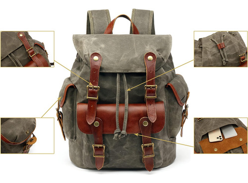 Mochila De Couro De Lona Encerada Huachen Para Homens ' Bols