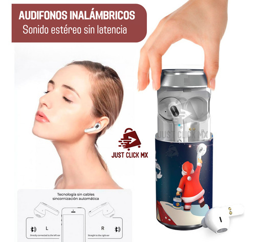 Audífonos Bluetooth Inalámbricos Santa Claus Navidad Lata Color Blanco