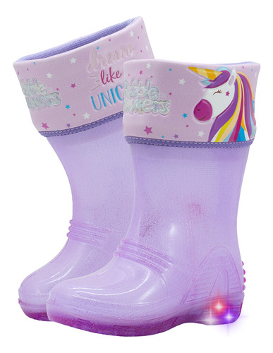 Bota Lluvia Para Niña Bubble Gummers Unicornio Con Luces