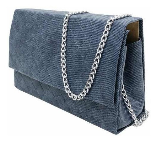 Bolsa Feminina Clutch Social Matelassê Madrinha Casamento Cor Azul Jeans com Prata