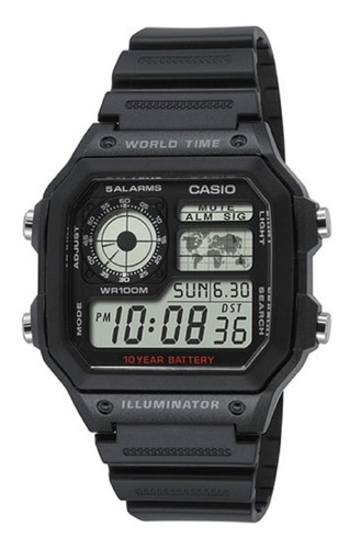 Reloj Casio Ae-1200whb-1bv Resistente Agua 100m Pila10 Años