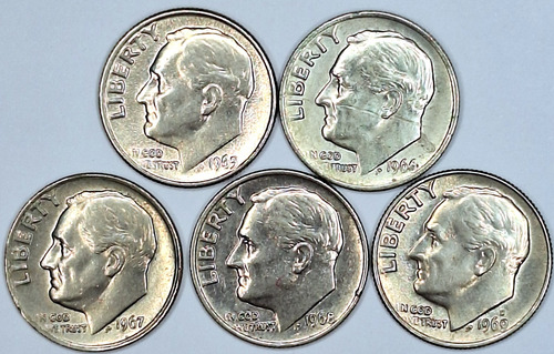 Eua 5 Moedas Dime Dólar 1965 Até 1969 Lindas (Usado)