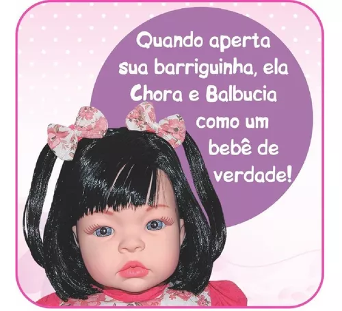 Boneca Reborn Barata Baby Kiss Morena c/ Caixa Chora Balbucia em