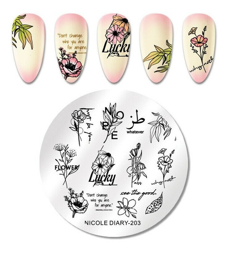 Nicole Diary Placa Estampa Uñas Stamping Nd 203 Letras Flore