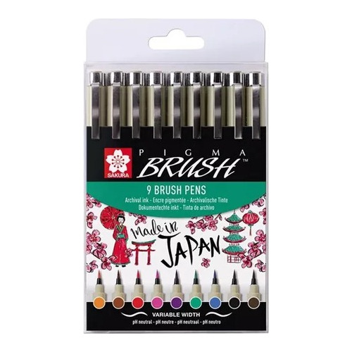 9  Marcadores Colores Brush Sakura Pigma Punta Pincel