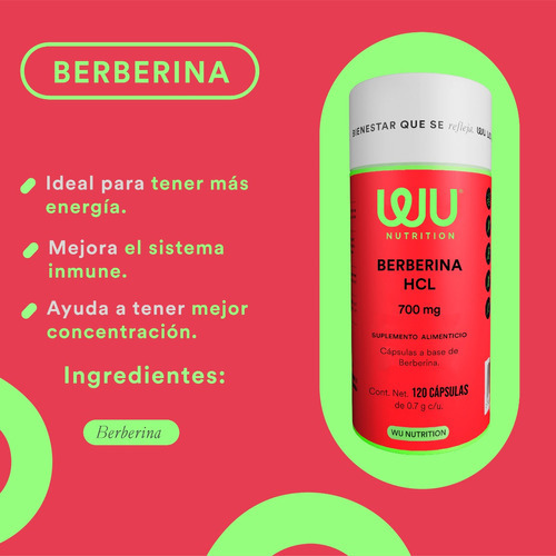 Wu Nutrition® Berberine Hcl | 700 mg | 120 cápsulas de sabor sem sabor