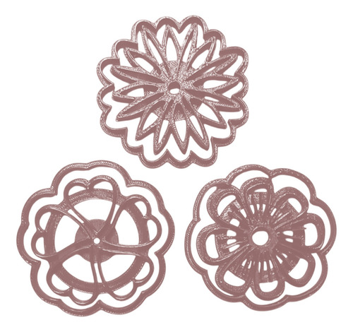 Kit 3 Cortadores Florais Confeitaria Biscoito Bolacha Doces Cor Rosa