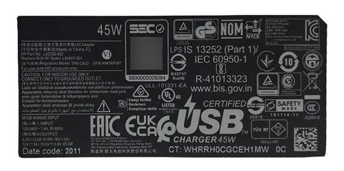 Cargador Usb C 45 Watts Hp Tpn-ca20 Original