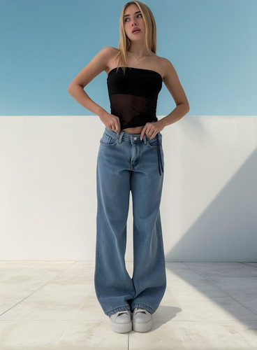 Jean Wide Leg Frisado Tiro Alto Dama Kapri