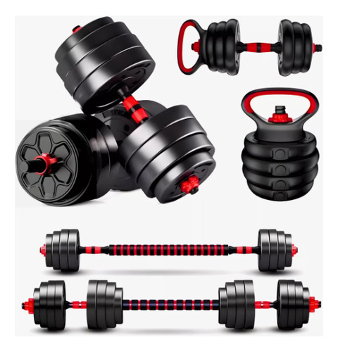 Set Mancuernas Barra Ajustables 20 Kg 3 En 1 Chilestar Negro