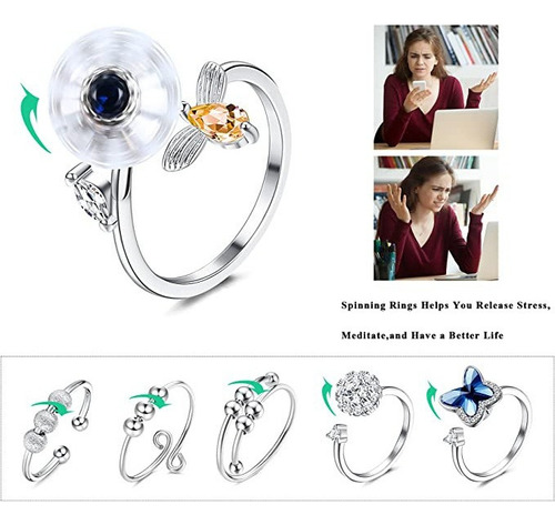 Juego De 6 Anillo Abierto Ajustable Para Ansiedad Para Mujer