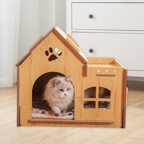 Casa De Madera Refugio Para Gatos Para Conejos Y Sin Puerta