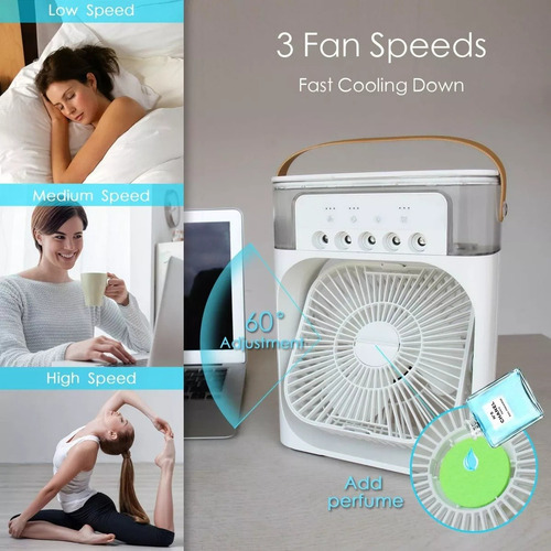 Mini Aire Acondicionado Portátil 3 Velocidades Escritorio 20 Cm Blanco Blanco Plástico 4