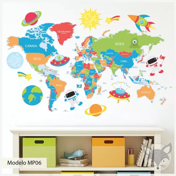 Vinilos Decorativos Infantiles Mapamundi Mapas Mpa