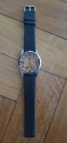 Reloj Wellington Polo Club De Hombre - Malla De Silicona Negro Plateado Naranja