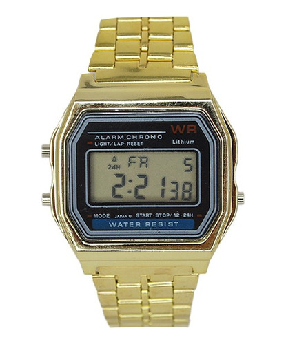 Reloj Digital Retro Dorado Con Cronometro Y Alarma