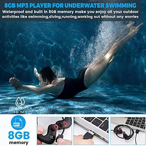 Auriculares impermeables para natación, IPX8 impermeables, 8 GB,  reproductor MP3, deportes, natación, auriculares inalámbricos Bluetooth 5.0  con