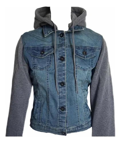 Chamarra de mezclilla con manga de sudadera new arrivals