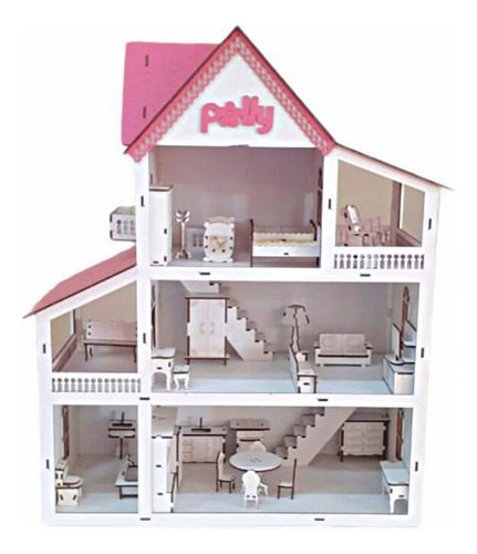 Kit Casa De Boneca + 30 Moveis Em Mdf Pintado Cor Branco