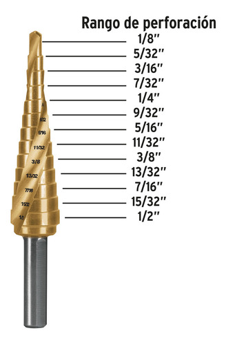 Broca Escalonada Titanio 13escalon 1/8''-1/2'' Truper 101551