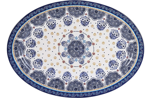 Plato 1 Pzs 40.6 Cms Cerámica Ensalada Ovalada Azul