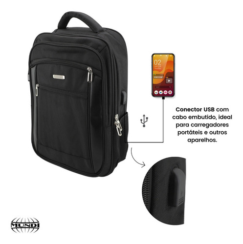 Mochila Para Notebook Executiva Mundi Premium Mde5044m Preto