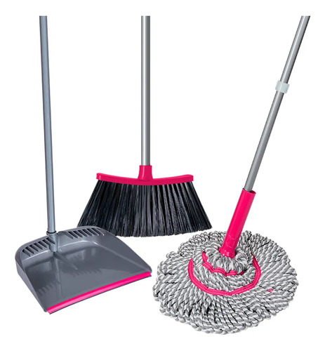 Kit Con Mop Twister Recogedor Quita Pelusa Y Escoba Reynera Gris Oscuro
