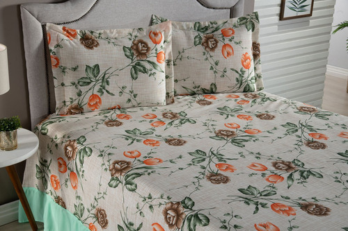 Cobre Leito Colcha Com Babado Casal Queen Charlotte Estampa Cor Verde