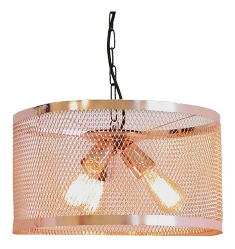 Lampara Colgante 3 Luces Cadena Negra Malla Cobre Ø45cm E27