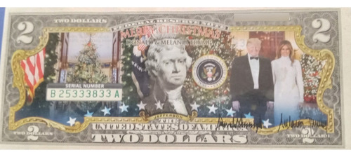 Billete De 2 Dolares Navidad De Donald Y Melania Trump
