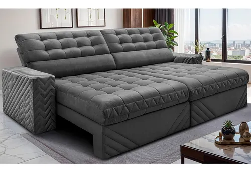 Sofá Retrátil E Reclinável 2,50m Molas Ensacadas Max Spring. Cinza Liso