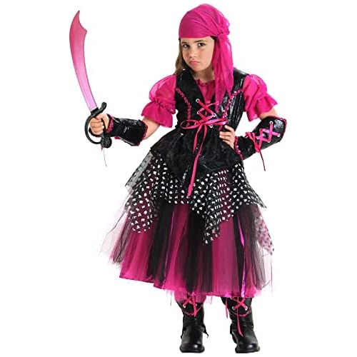 Disfraz De Pirata Niñas, Negro/rosa, Talla Mediana