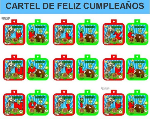 Kit Imprimible Candy Bar Plantas Vs Zombies Fiesta 3x1