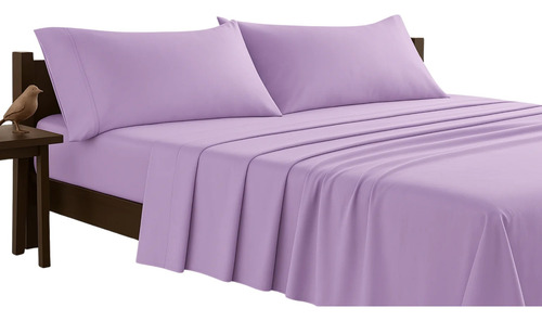 Set De Sábanas King Size Lila Suaves Y Antiarrugas