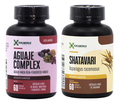 Kit Aguaje Complex + Shatavari | 60 Cápsulas | Kukamonga | Ingredientes Naturales | Balance Hormonal