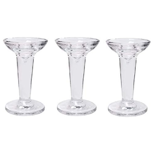 Set Of 3 Glass Taper Candle Holders Classic Decor For W...