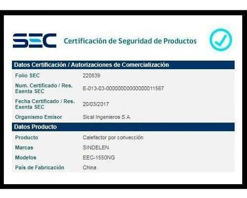 Imagen 3 de 4 de Convector Infrarrojo 1500w Eec-1550 Negro Sindelen