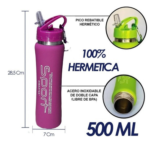 Botella Térmica Engomada 500ml Tipo Termo Acero Inox Deport
