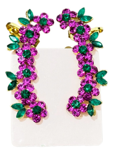 Brinco Earcuff Pink Fucsia Com Esmeralda De Festa