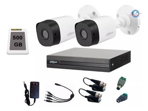 Kit Video Vigilancia 2 Cam 1080p Dahua 500 Gb Baluns Dvr 4 