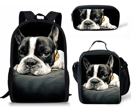 Suobstales Boston Terrier Mochila Estudiantes Con Bolsa Y 3,