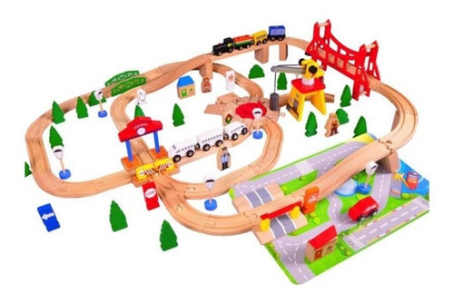 Pista De Tren Ciudad 100pcs Acooltoy Madera Didactico