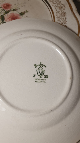 Set De 6 Platos De Postre Más Plato De Torta Antiguos Blanco Floreado (Usado)