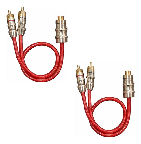 2 Cabos Y Rca Blindado 2 Machos Vermelho Plug Banhado A Ouro